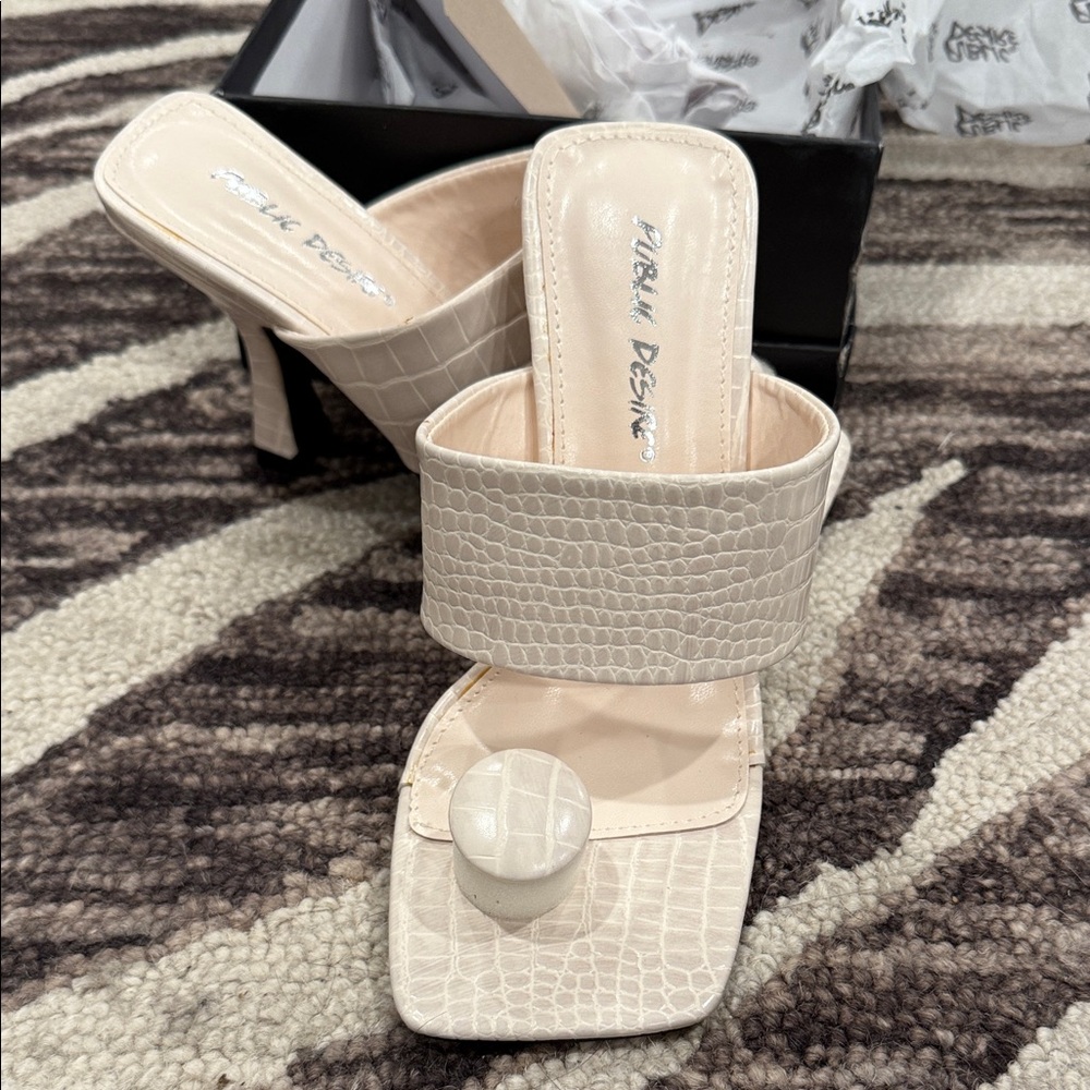 Public Desire Cream Croc-Embossed Heels